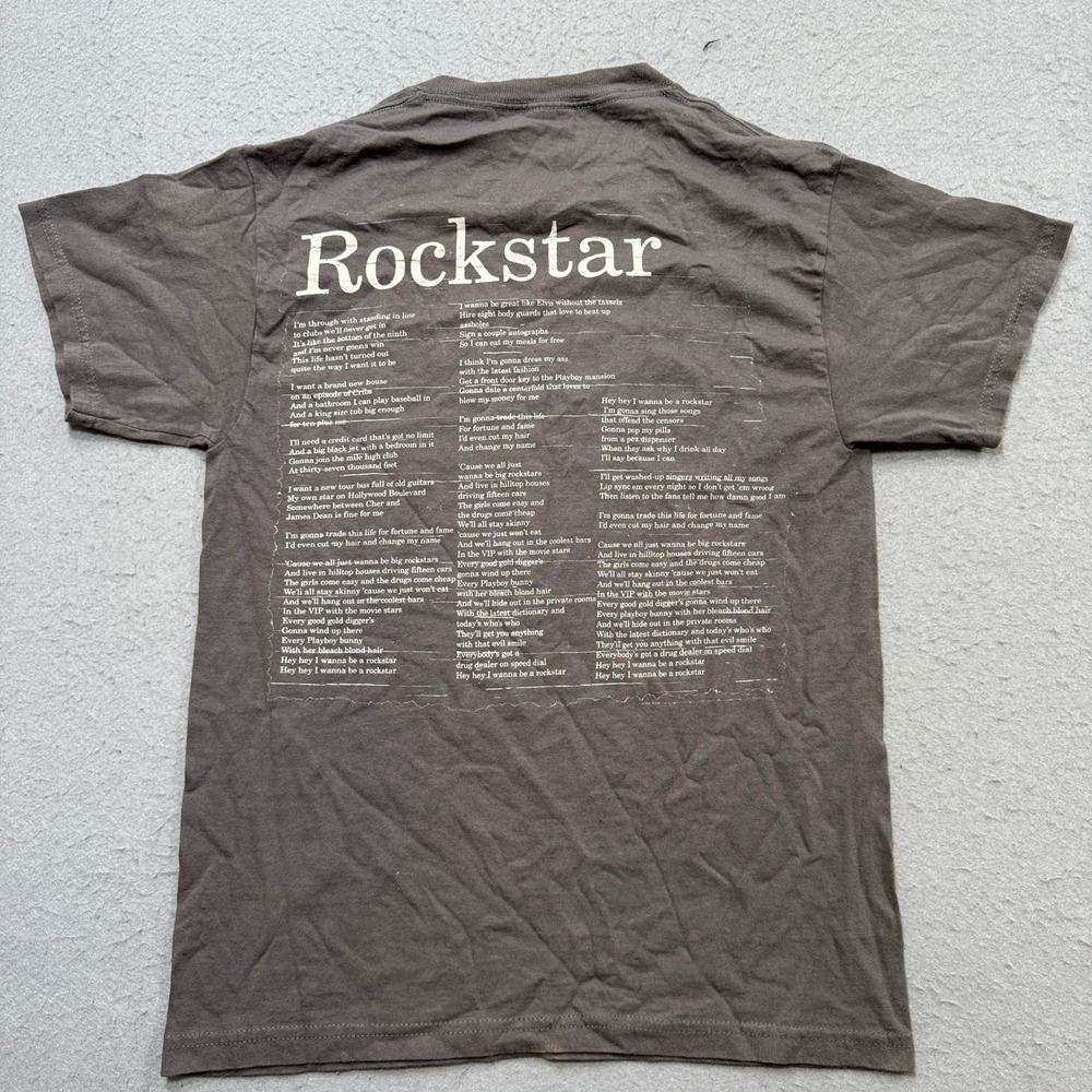 Y2K Nickelback Band T-Shirt Men's Small Gray Rockstar Lyrics Double Sided Merch - Picture 2 of 6